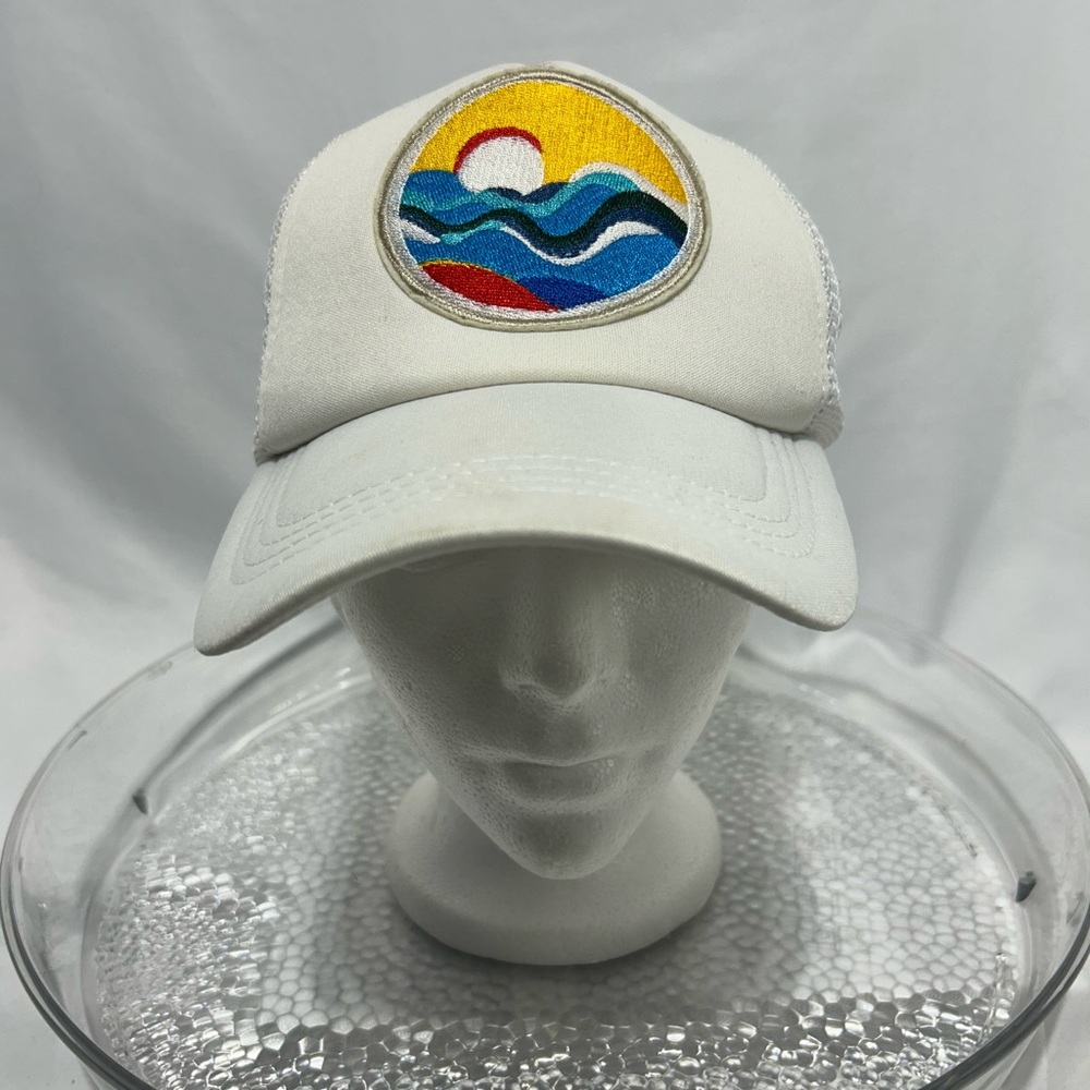 White Trucker Hat with Colorful Wave Patch